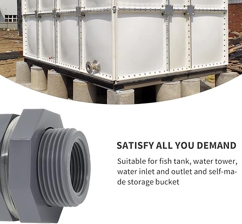 Vista 13 de Adaptador de mamparo NPT de 2 pulgadas, adaptador de mamparo de PVC, conector de tanque de agua, doble roscado con tapones para barriles de lluvia