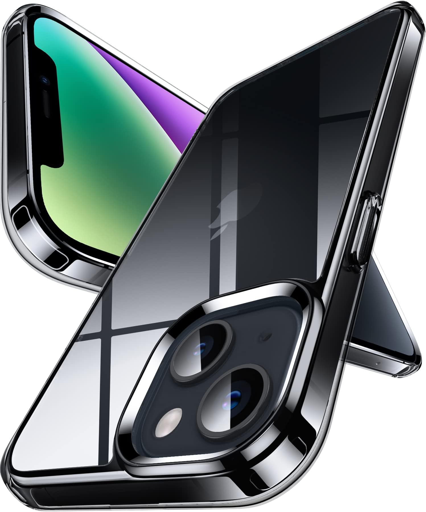 DASFOND Crystal Clear Designed for iPhone 14/13 Case, [Non-Yellowing] 15Ft Military Grade Protective Cover Soft Silicone Slim Phone Case Compatible with iPhone 14/13 6.1", Clear Black