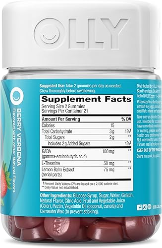 Miniatura 8 de OLLY Goodbye Stress Gummy GABA L-teanina bálsamo de limón suplemento para aliviar el estrés bayas suministro de 42 días - 42 unidades