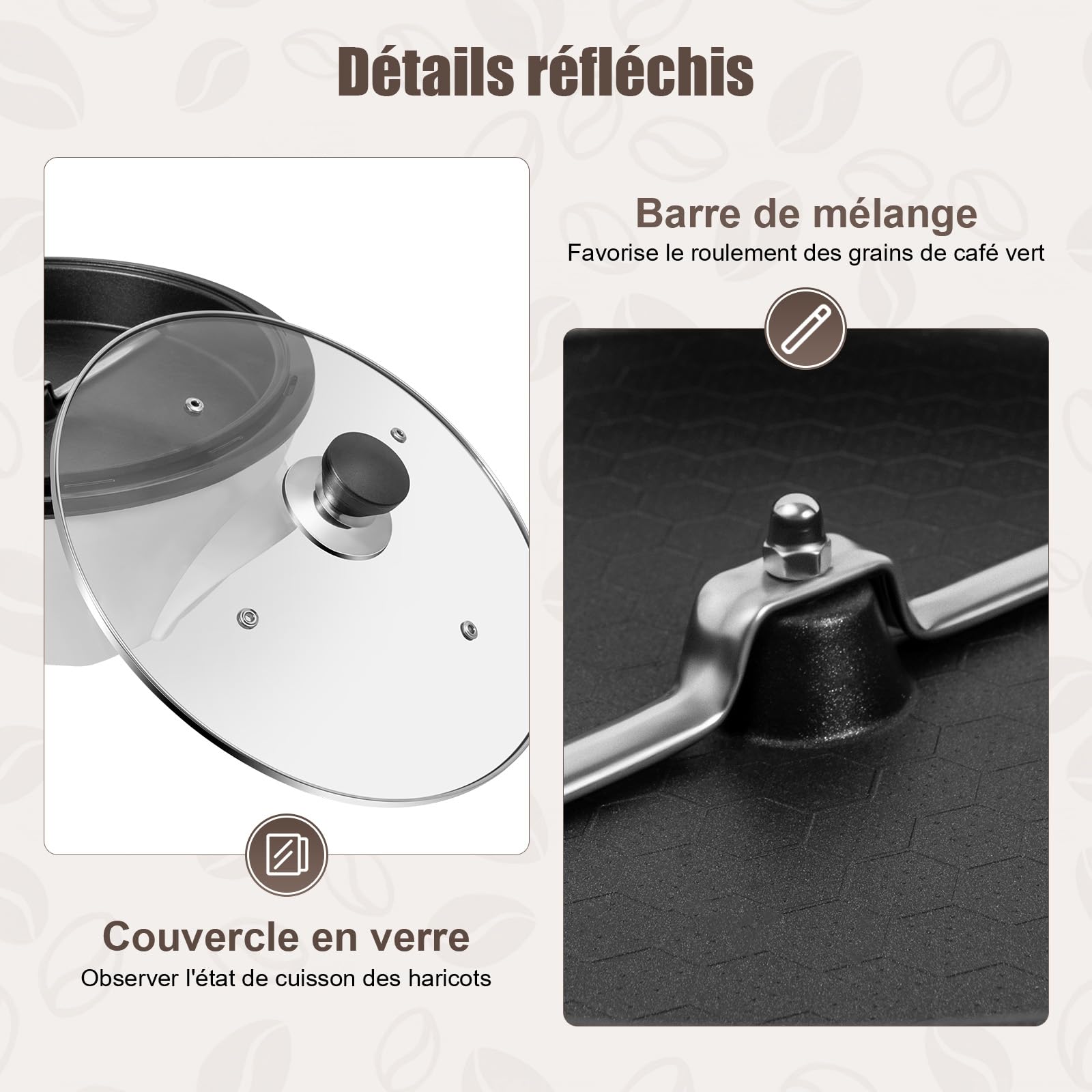 TorréFacteur De Café 1200w Avec TempéRature RéGlable Pour TorréFier Les Grains De Café CacahuèTes Graines De Melon Convient Aux DéButants Et Aux Amateurs De Café (Blanc)