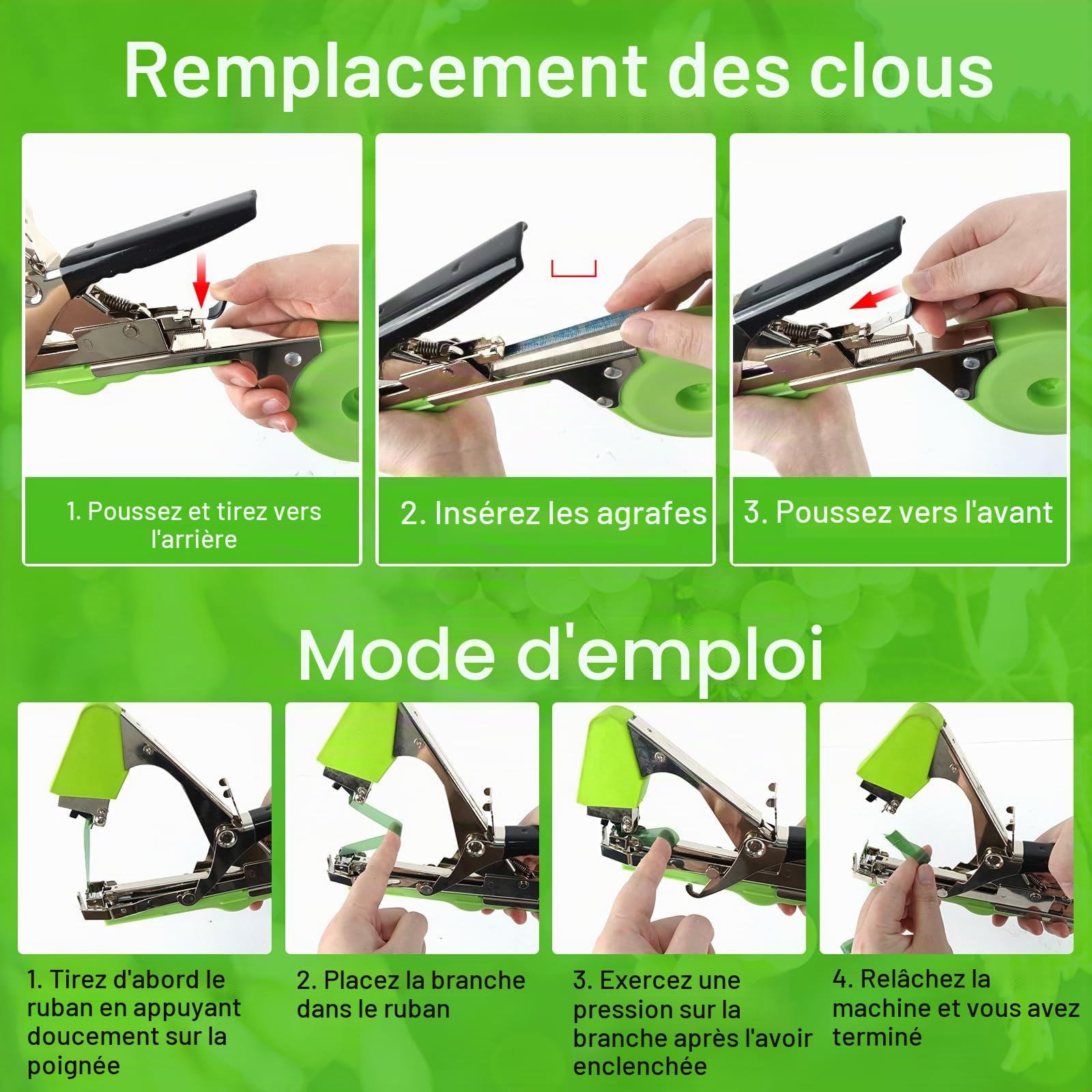 Machine À Taper Nouer Branches,Machine À Taper,Outil Agriculture Manuelle pour Attaches Plantes,Machine de Fixation de Plantes Ensemble d'outils pour Raisins, framboises, tomates et légumes de Vigne