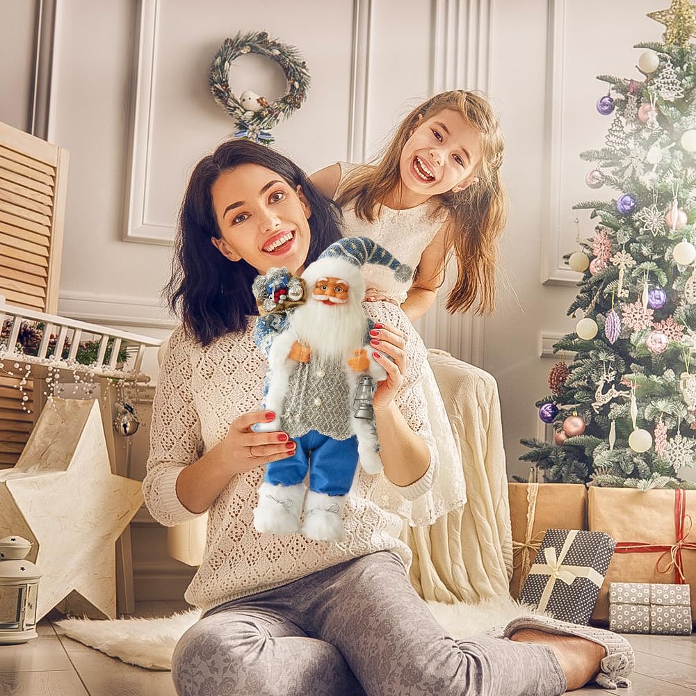 JAWSEU Figuras de Papá Noel de 60 cm Adorno navideño Figura de Papá Noel de pie Estatua Tradicional de Papá Noel muñeco de Adorno con Bolsa de Regalo para Ventana Mesa Chimenea decoración navideña
