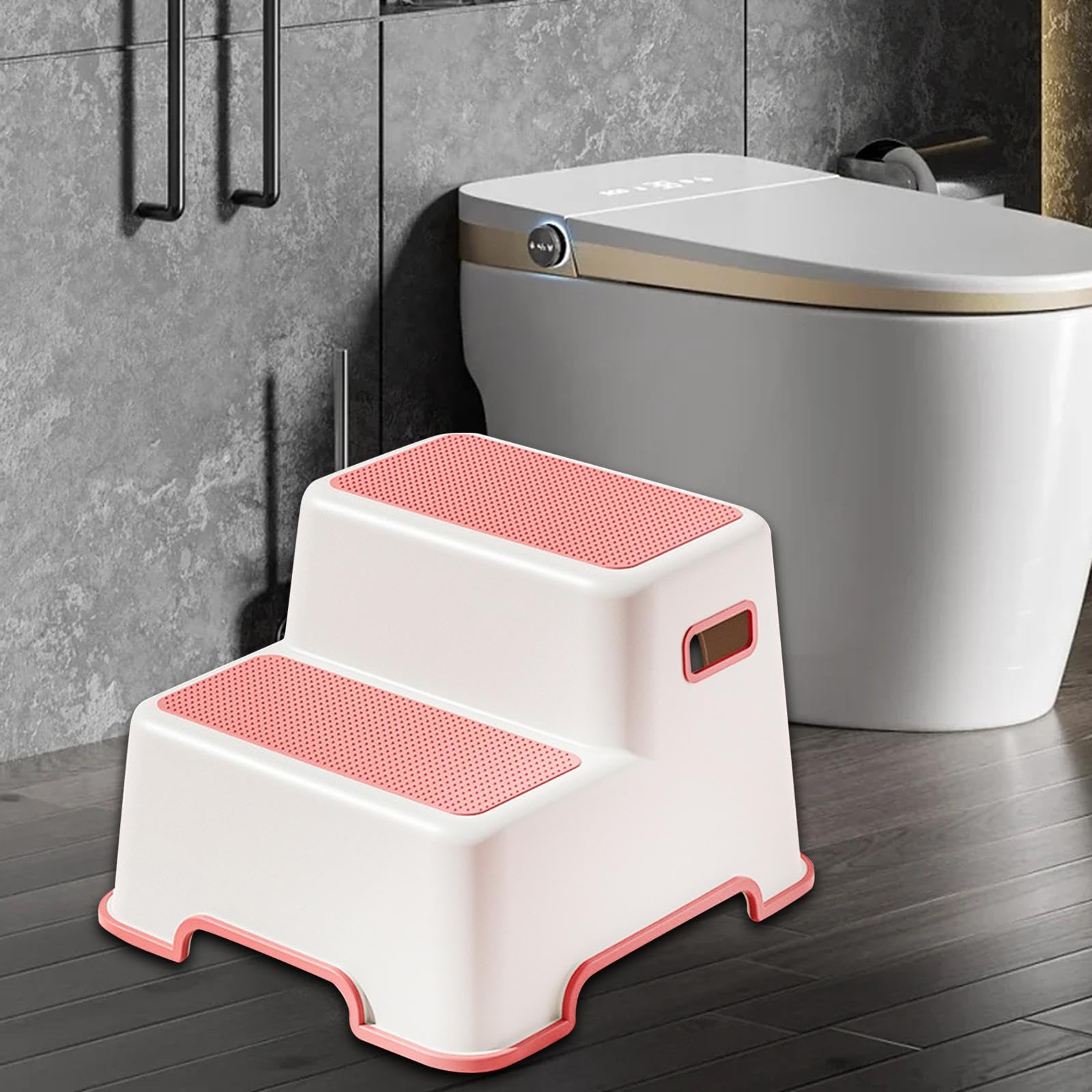 Escalón para niños pequeños, para entrenamiento de ollas, patas de goma antideslizantes, diseño reclinado, seguro para baño y cocina, color rojo, uso universal