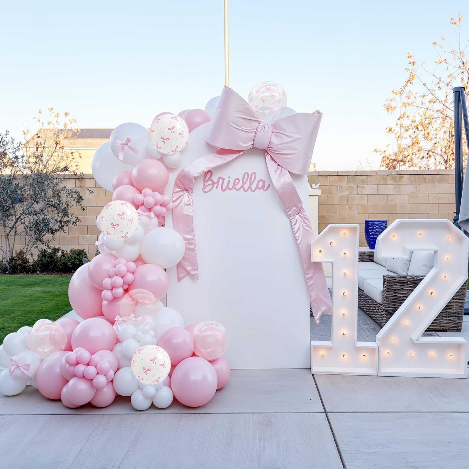 Rosa Schleife Luftballons 30,5 cm Pastell Helles Baby Rosa Weiß Kokette Ballon Bogen Druck Party Ballon für Mädchen Frauen Prinzessin Braut Babyparty Kokette Geburtstag Thema Hochzeitstag Dekor