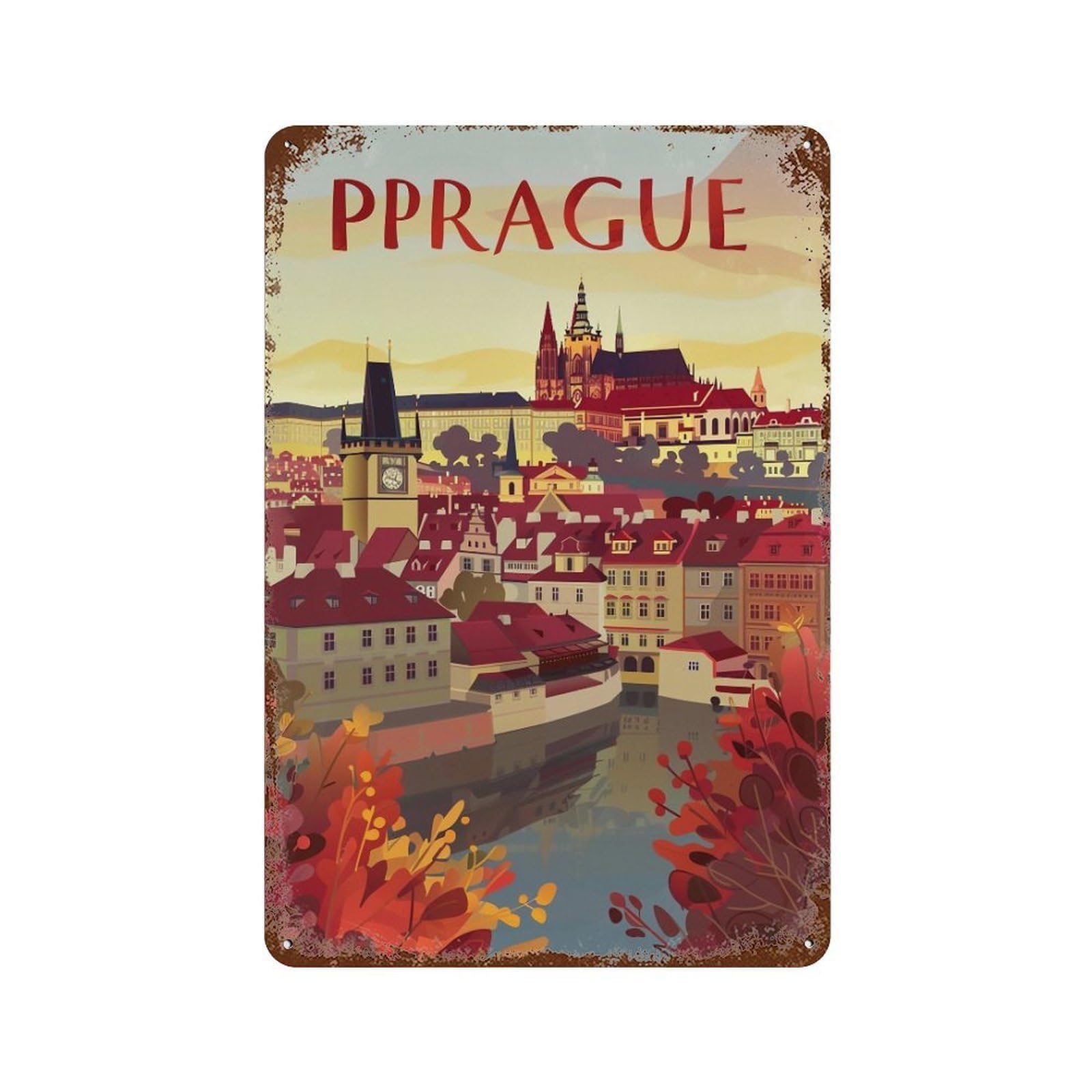 FHUYEURHRY Retro Prague Travel 01 Wall Decor Retro Iron Vintage Art Metal Tin Sign Poster Modern Home Cofffee Club Art Bar Shop Decorations Style-33 30x20cm