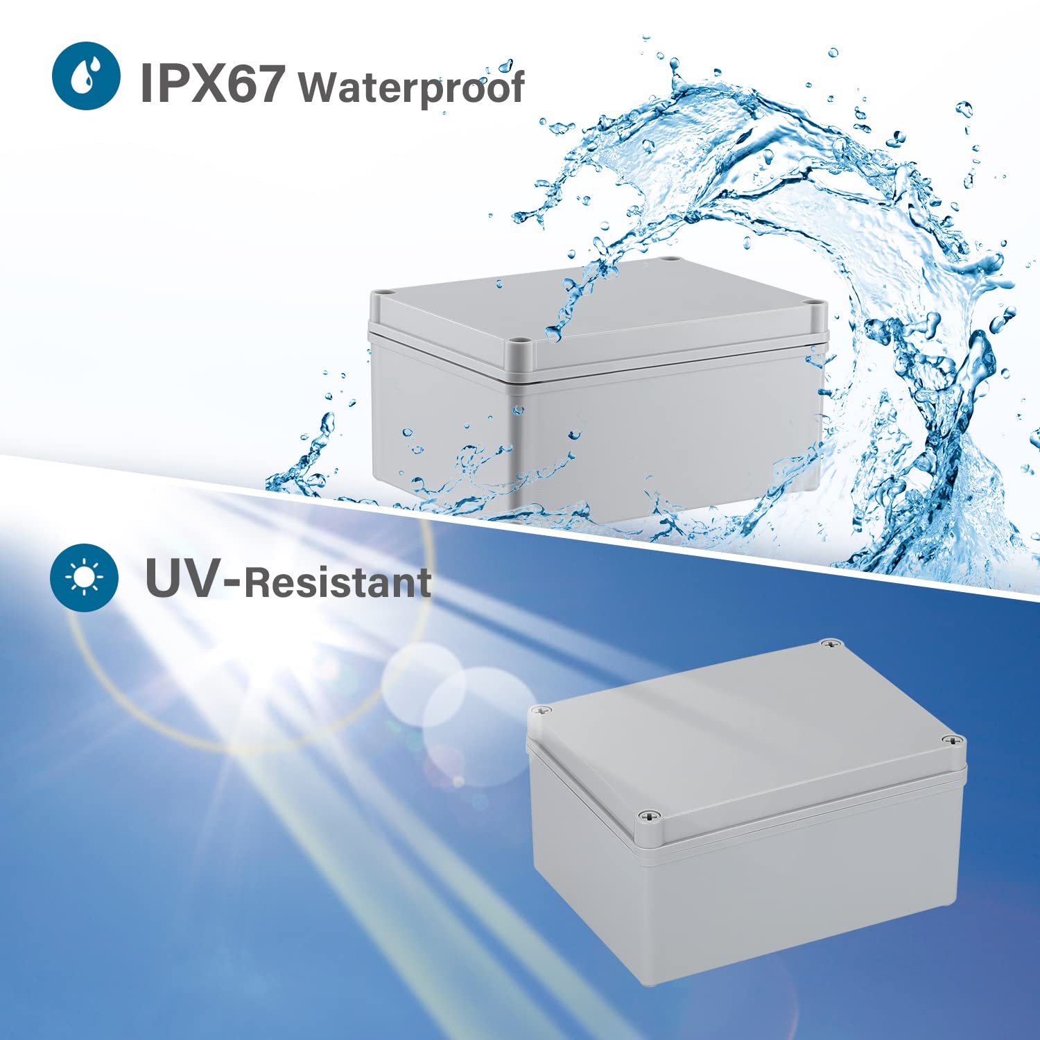 Inkbirdplus Plastic Junction Box, IP67 Dustproof&Waterproof DIY Box, Durable Electrical Project Enclosure, 8 x 6 x 4 inch