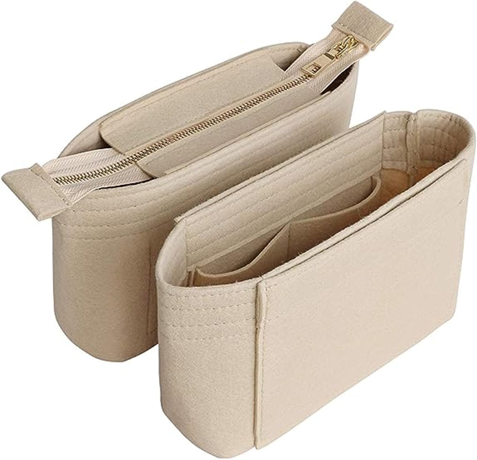 TAME Purse Organizer Insert with Zipper, Bag Organizer for Handbag Tote, Felt Insert Bag Organizer Bag with 2 Packs In One Set For LV NeoNoe Noé Series perfectly (Beige)