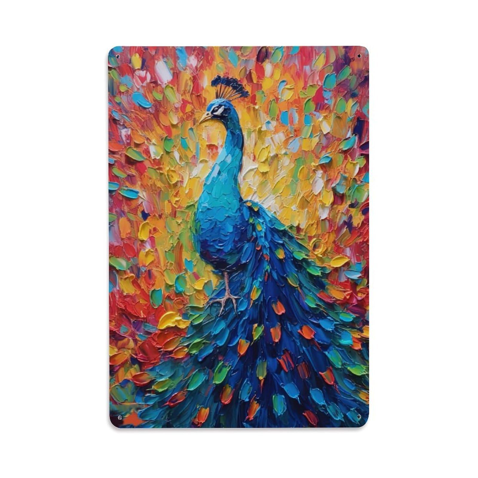 Retro Aesthetic Animal Wildlife Vintage Old Master Oil Peacock Metal Tin Sign Plaque Wall Decor for Cafe, Man Cave, Club Bar, Office, Home Garden Round Metal Poster 8x12Inch