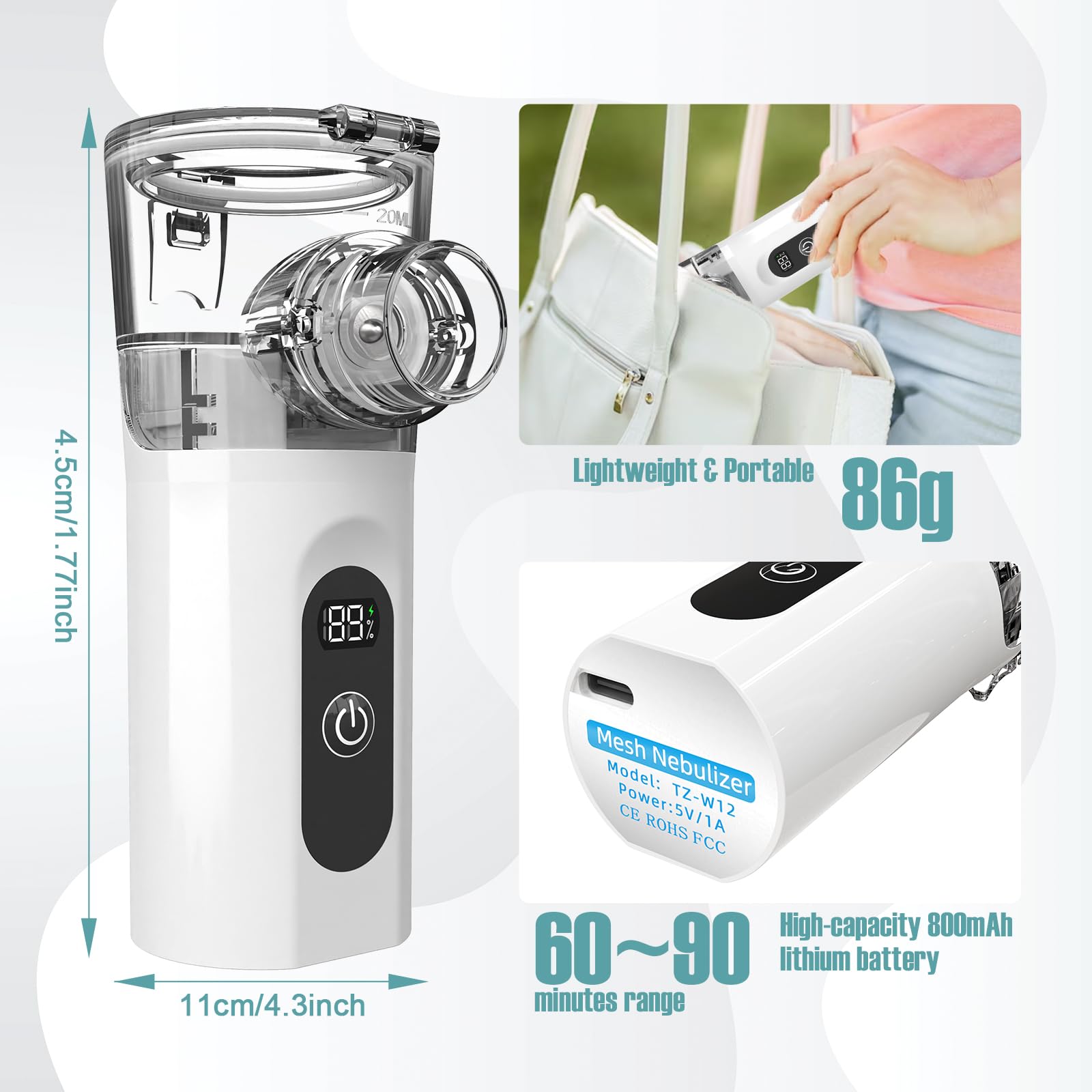 Nebulisateur pour Adultes, Inhalateur Electrique Portable, Nébuliseur Aérosol Bebe, Inhalateur Silencieux avec 2 Masques et 1 Embout