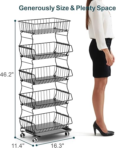 Miniatura 7 de iSPECLE Almacenamiento de frutas y verduras, cesta de 5 niveles para verduras, añade espacio adicional, gran capacidad, soporte para cesta de