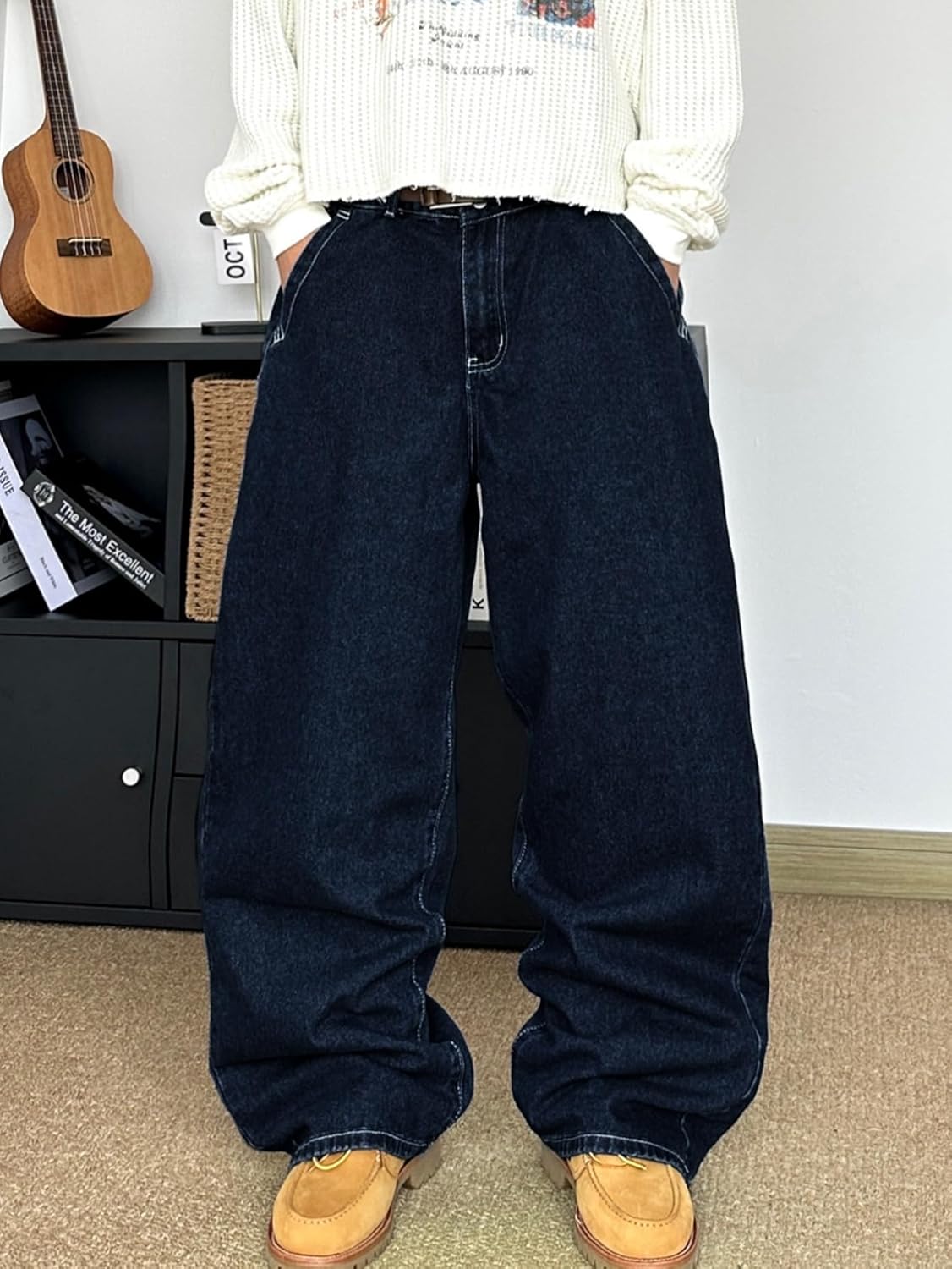 Men's Baggy Jeans Embroidered Wide Leg Vintage Jeans Hip Hop Loose Fit Denim Pants Streetwear - Image 4
