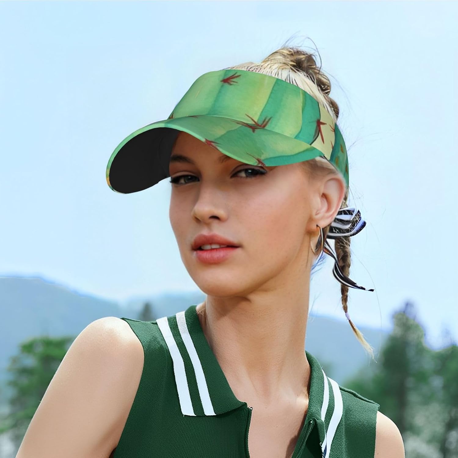 Funny Cactus Sports Sun Visor for Men Women Adjustable Empty Top Baseball Cap Outdoor Golf Running Sun Caps Black