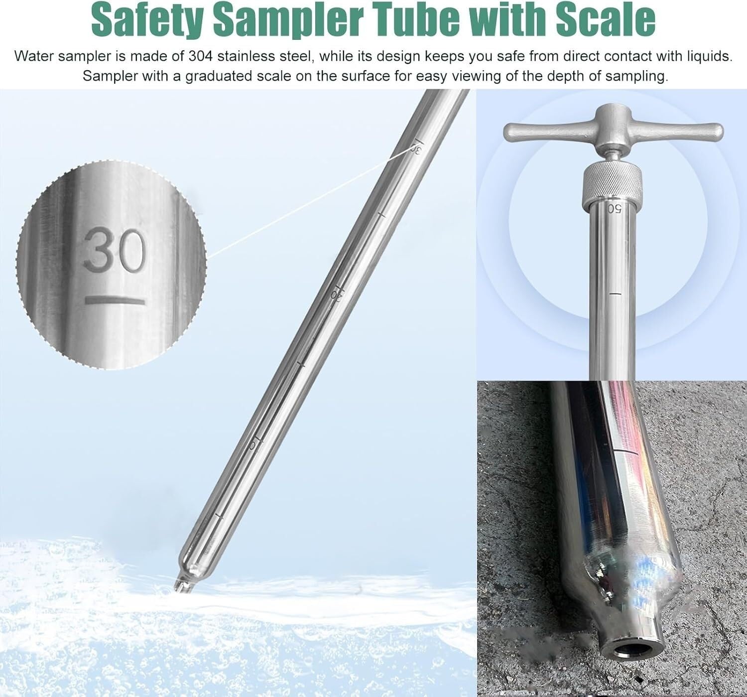 Deep Water Oil Probenahme Tube, Edelstahl Flüssigkeitsprobenpler mit Skala, 1,6 bis 1,5 m Länge, 170 ml Kapazität für Tanks und Reservoirs