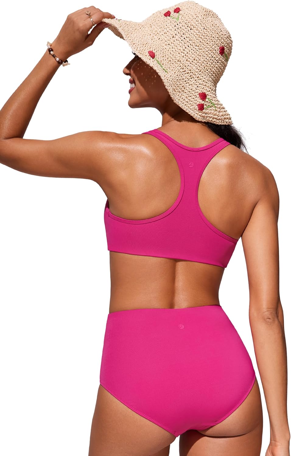 CRZ YOGA Womens Racerback Bikini Tops Scoop Neck Bathing Suit Swimsuit Padded Swim Sport Bra