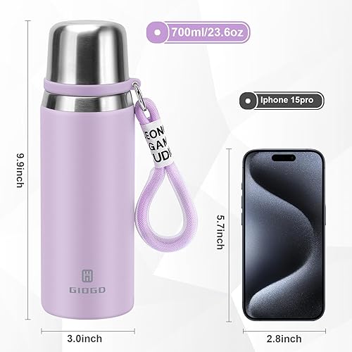Miniatura 2 de Botellas térmicas de acero inoxidable con taza de 23.7 fl oz23.6 oz botella aislada al vacío para café caliente y frío, botella térmica de agua con