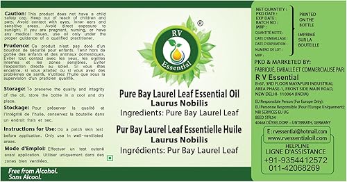 Miniatura 4 de R V Essential Pure Bay Laurel - Aceite esencial de hoja de laurel, 1.01 onzas, Laurus Nobilis (grado terapéutico 100% puro y natural)