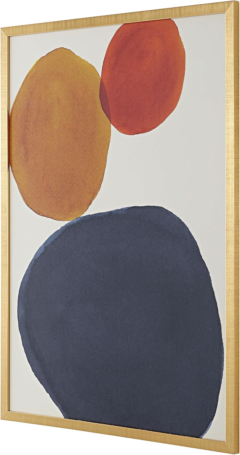SAFAVIEH Home Collection Primary Objective Denim Blue/Red/Gold 18 x 24-inch Modern Abstract Framed Wall Art for Bedroom, Living Room, Foyer, Dining Area, Entryway