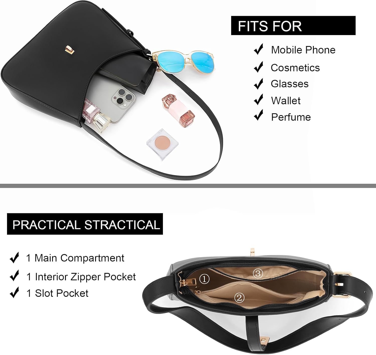 NIUEIMEE ZHOU Shoulder Bag for Women Retro Vegan Leather Hobo Tote HandBag Underarm Purses with Adjustable Strap - Image 4