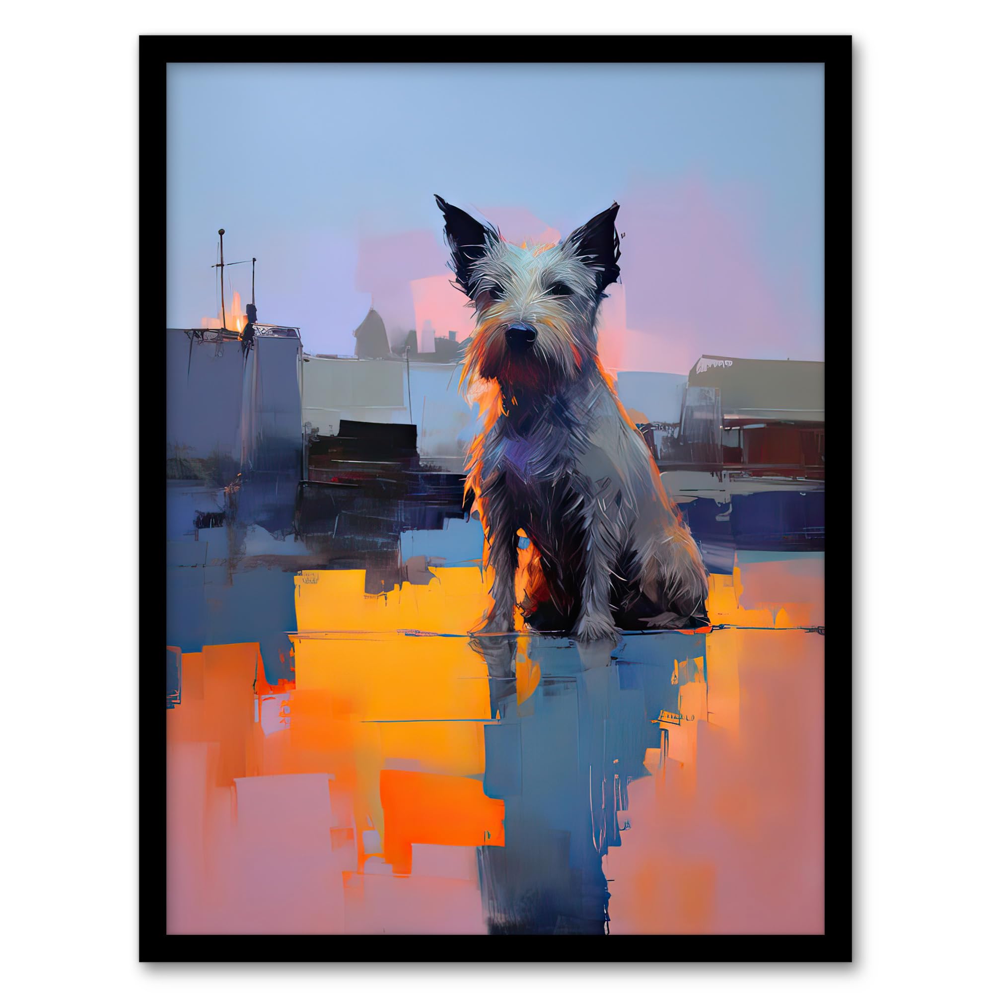 Artery8 Waiting for His Master Terrier Dog Portrait Artwork Framed Wall Art Print 18X24 Inch