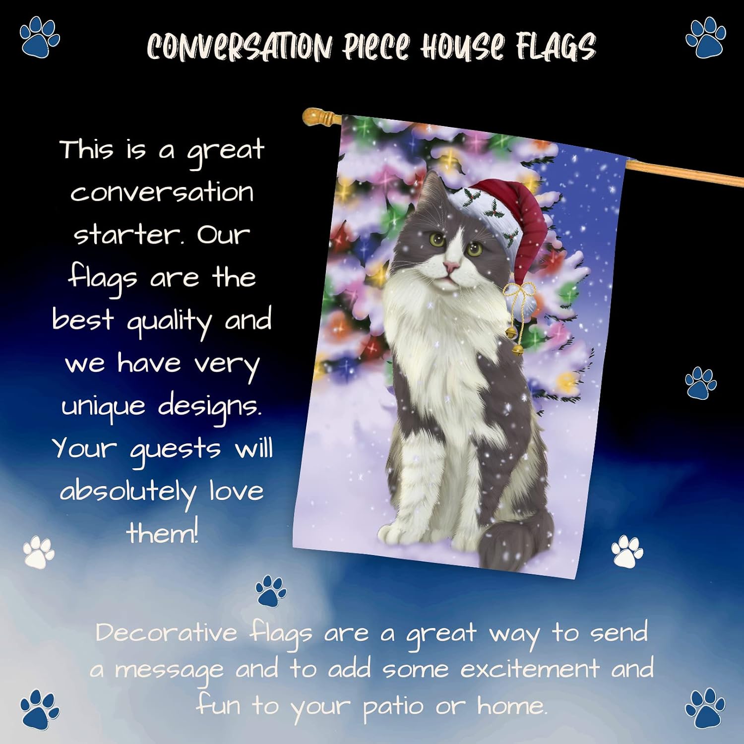 Doggie of the Day Turkish Angora Cat House Flag - Christmas Winterland Wonderland - Outdoor Double Sided Pet Home Garden Decor 28"w x 40"h, HFLG59798