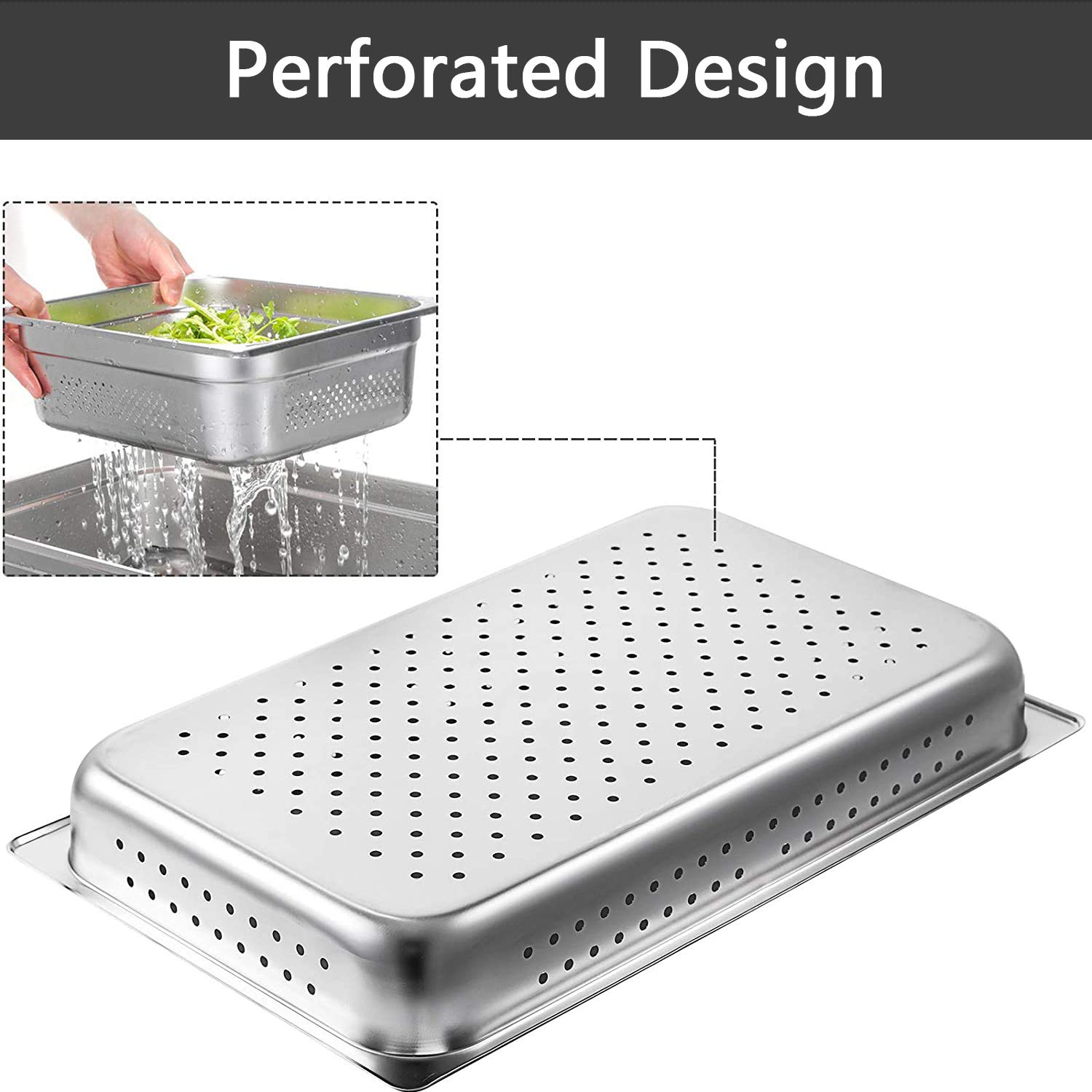 5.9" De Profundidad Tamaño Completo Sartén De Vapor Perforada, 20L Acero Inoxidable Anti-Jam Servicio Hotel Pan Para Fiestas, Restaurantes, Suministros De Catering Bandeja (Paquete De 4)