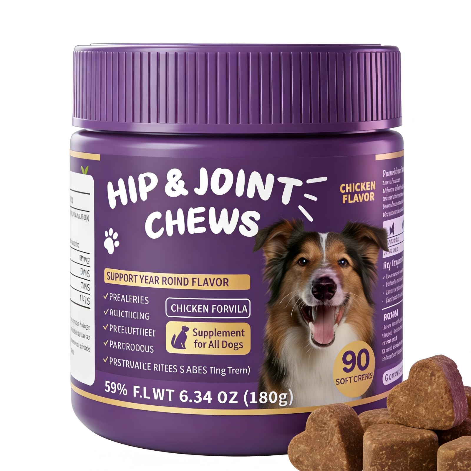 Dog Joint Supplement 90 Soft Chews with 80mg Salmon Oil 64mg Curcumin Glucosamine MSM and Chondroitin for Senior Dog Hip and Joint Support Advanced Mobility Bites Chicken Flavor.