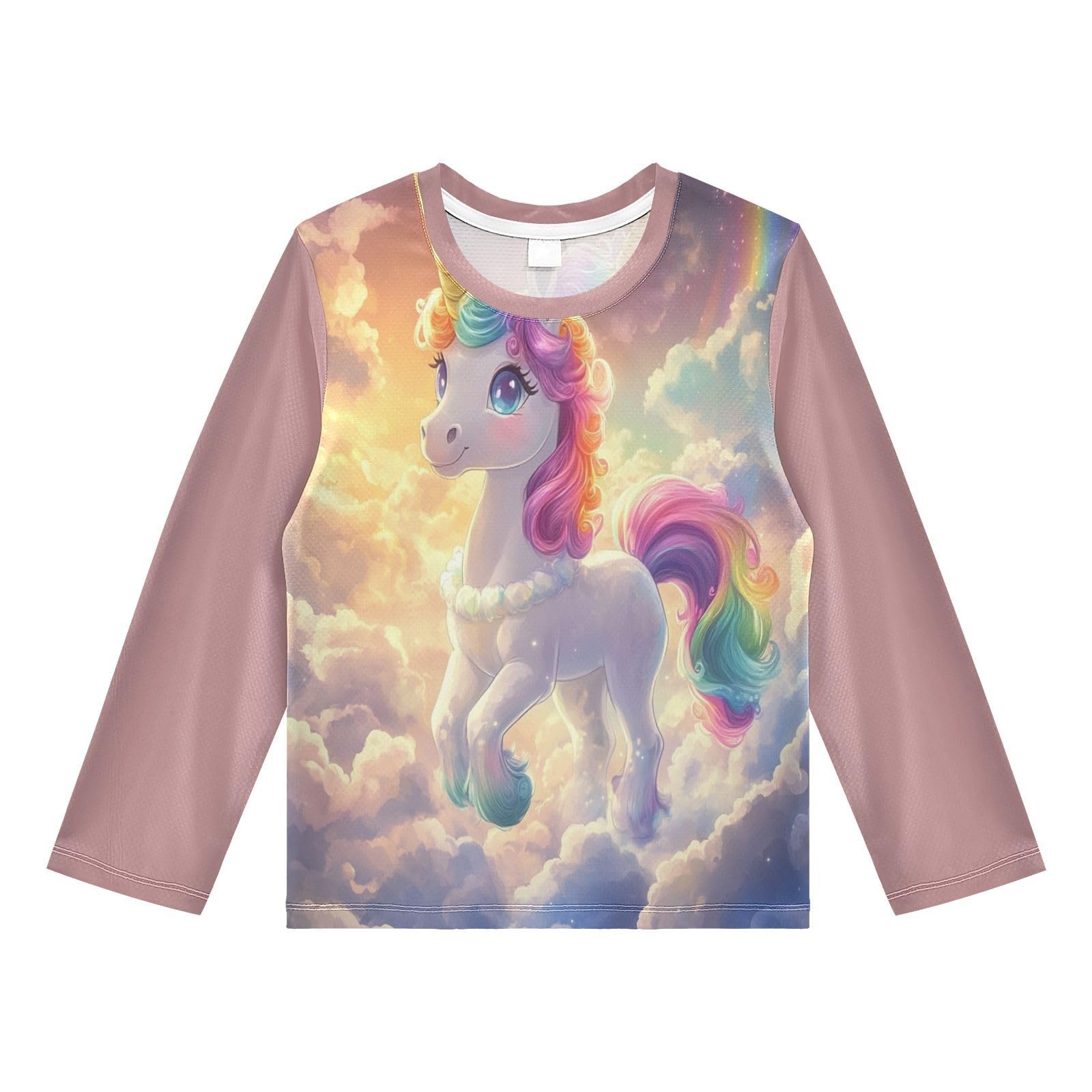DOMIKING Unicorn Rainbow Golden Boys Long Sleeve Rashguard Shirt Kids Quick Dry Swim Shirt for Beach Pool Sport 11-12T