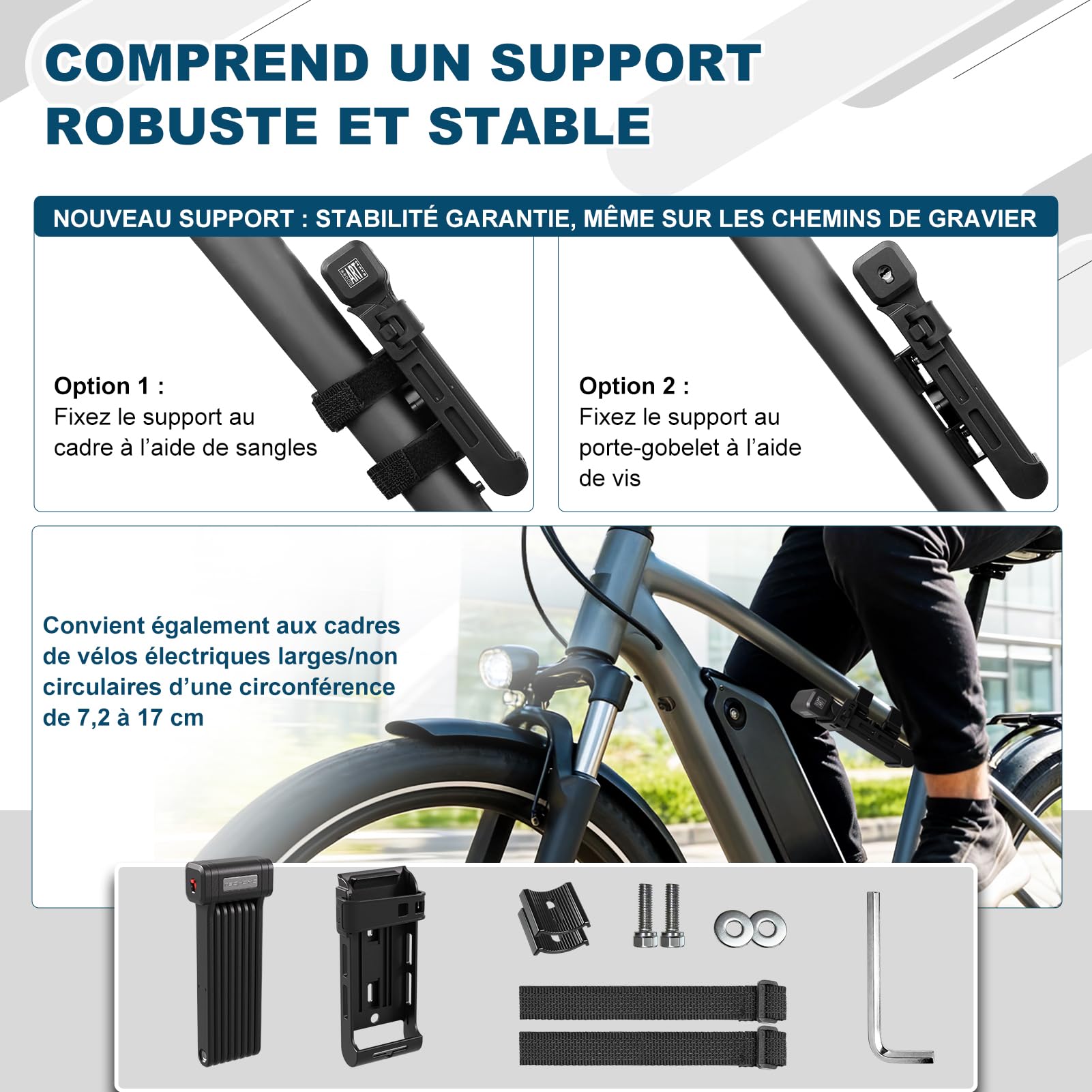 TECHCYC Antivol vélo 120 cm, Antivol Pliable Haute Sécurité avec Compartiment Dédié aux Traceurs GPS, Serrure de Vélo avec Support Portable et 2 Clés, pour Vélo,Trottinette et Portes