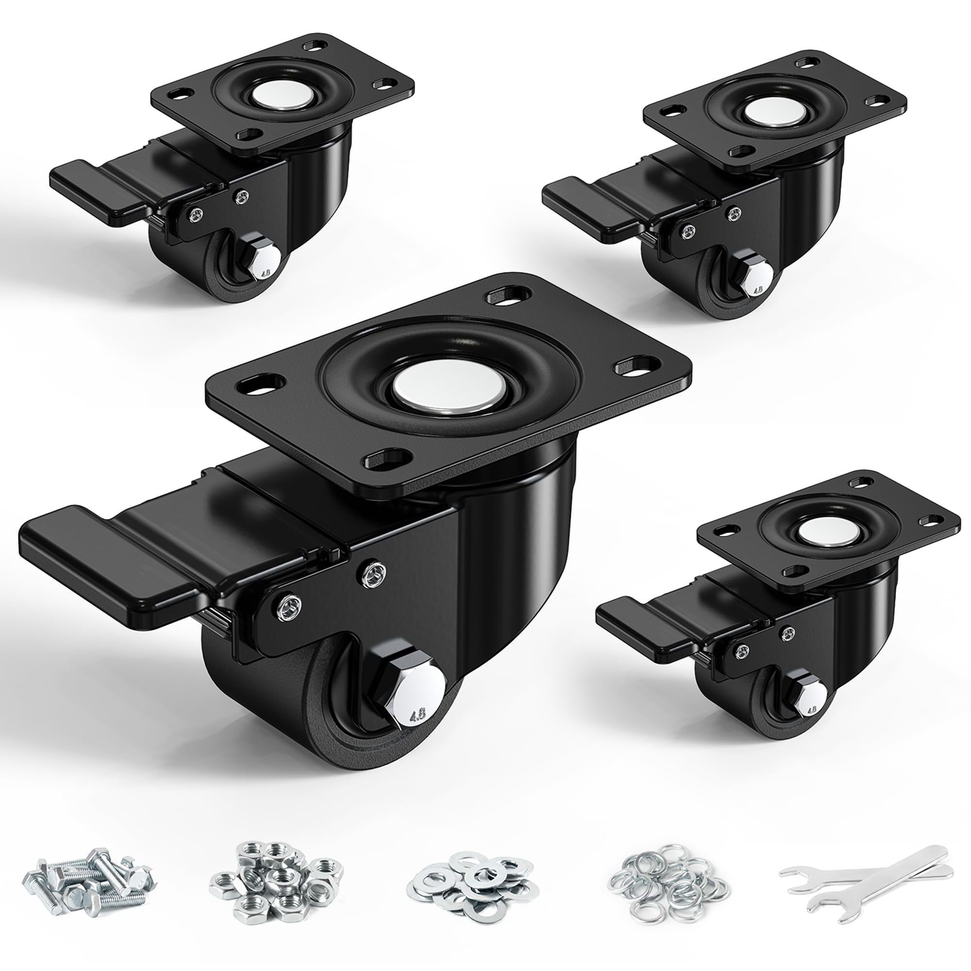 Sohnvwtgd 5 2" Low Profile Casters 2200Lbs, Total Lock Heavy Duty Wheels, 4-Pack