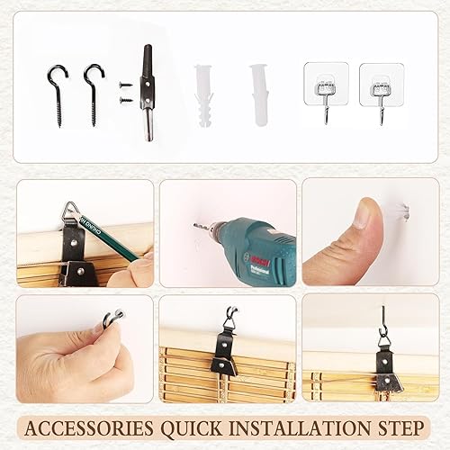 Miniatura 4 de FoundGo Persianas enrollables de bambú de 24 pulgadas de ancho x 72 pulgadas de alto, cortinas enrollables de bambú retro para ventanas y puertas.