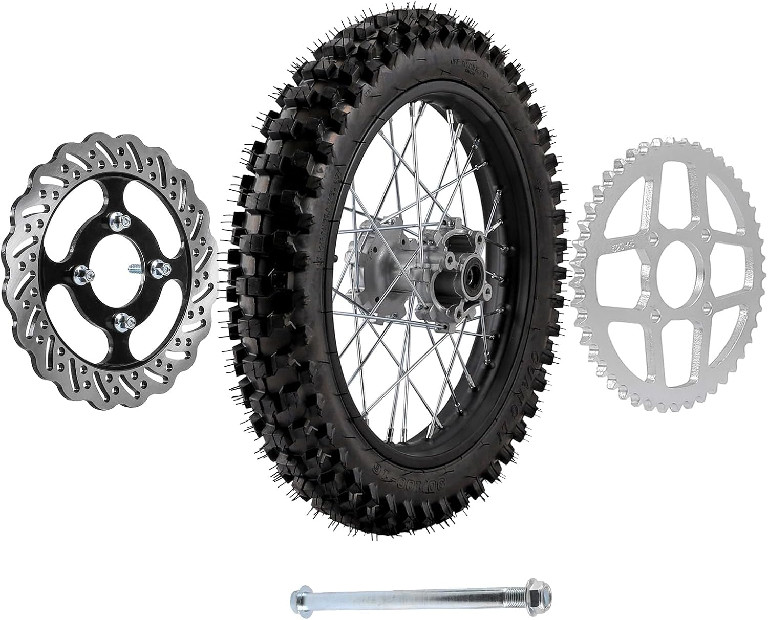 16" Rear Wheel 90/100-16 Tire on Rim + 520 Sprocket+ Brake Disc Rotor +15mm Axle Bolt for Dirt PIt Bike Motocross Offroad Taotao Apollo SSR Motorcycle 140cc 150cc 160cc 200cc 250cc