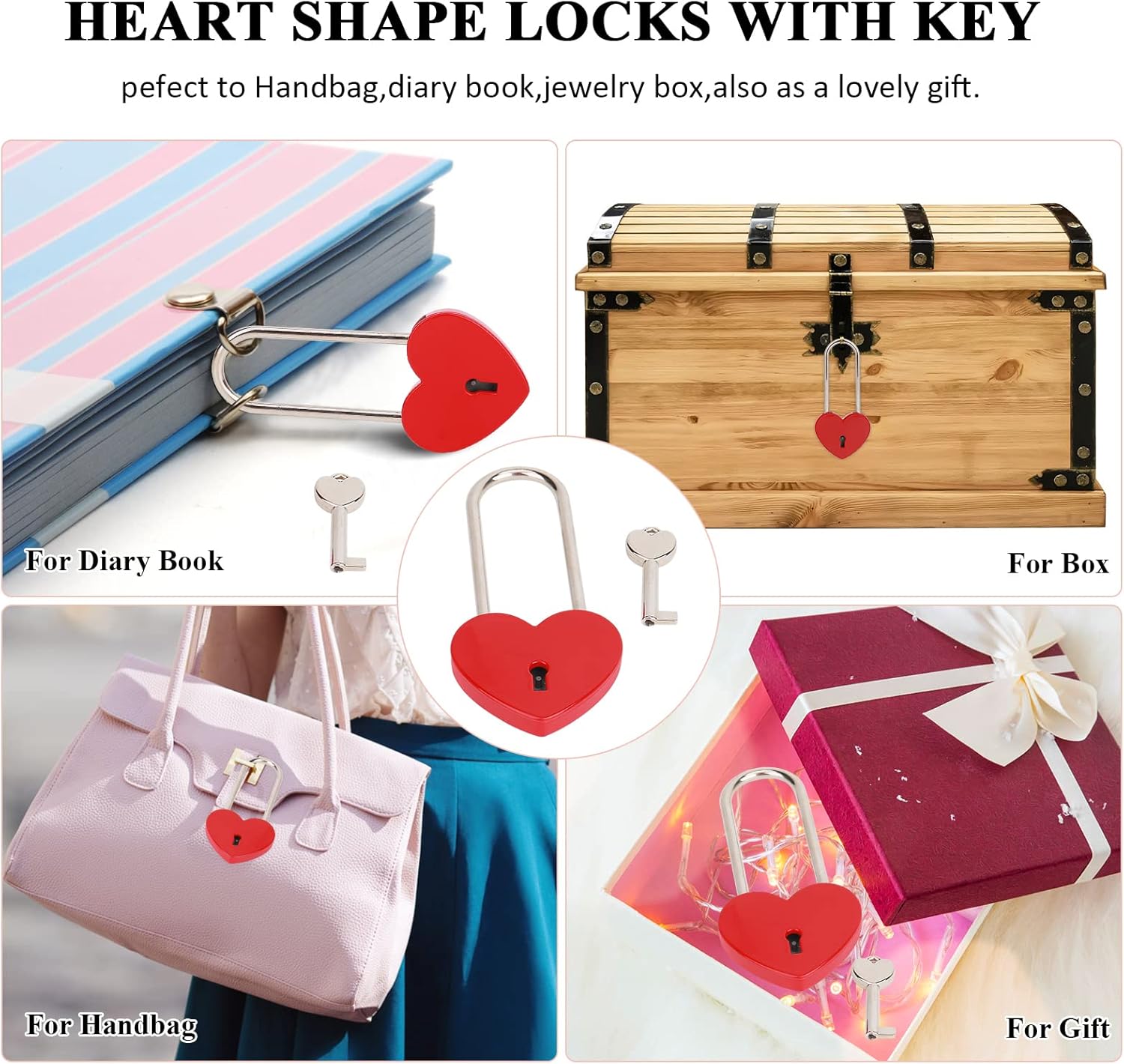 Love Lock Heart Padlock Matte Red Wish Lock Love Padlock with Key for Bridge, Lovers, Wedding, Anniversary, Travel Gift 10pcs