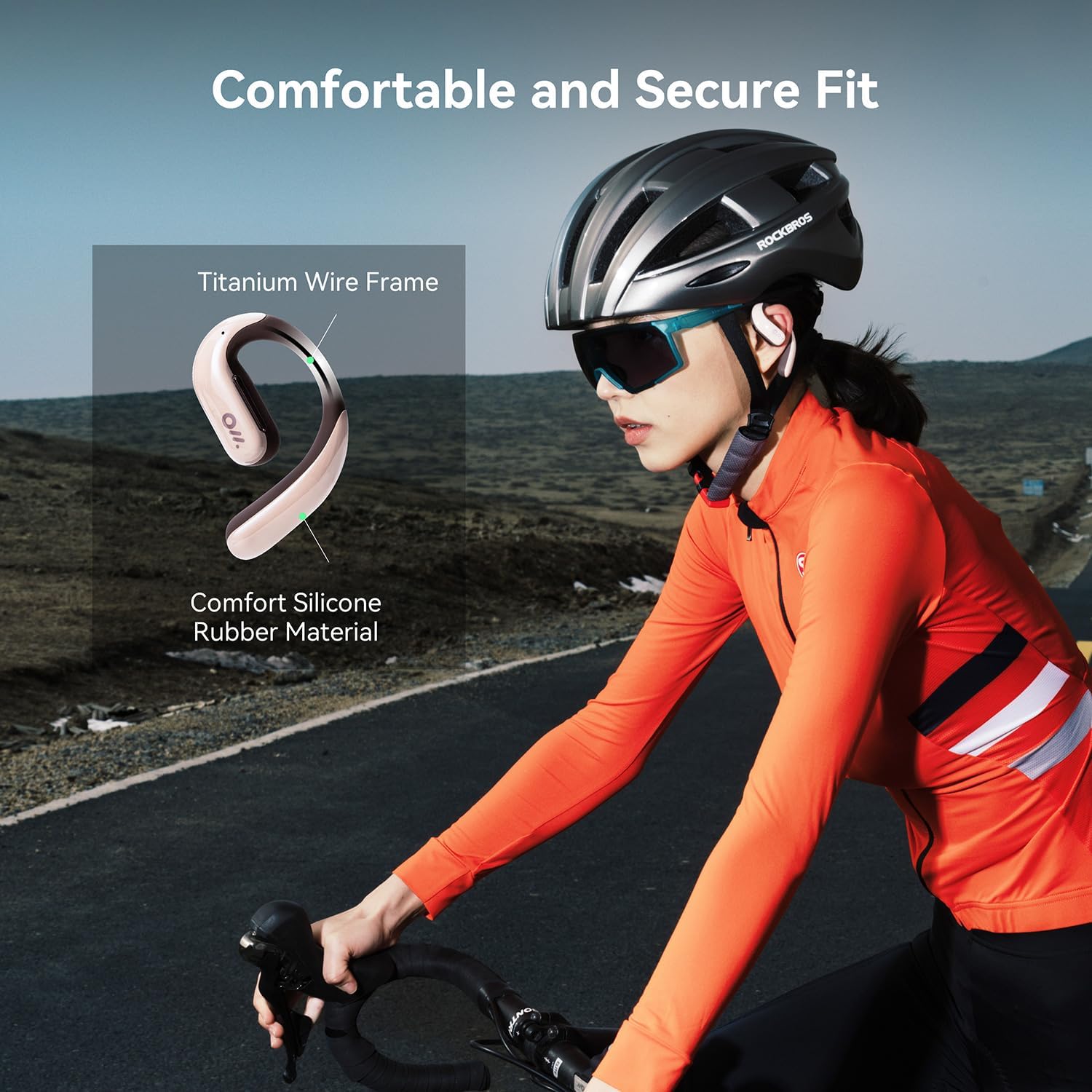 Person wearing Oladance OWS Pro headphones while cycling