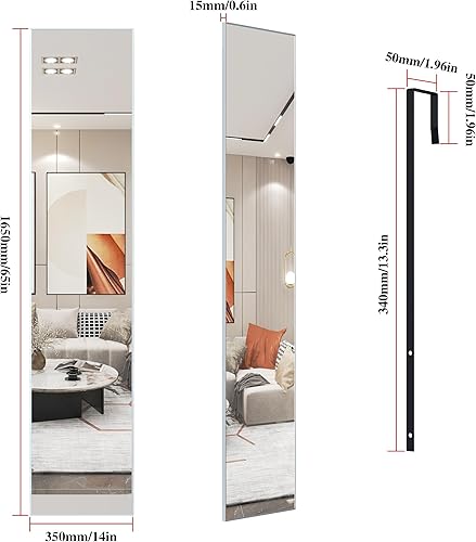 Miniatura 2 de ANYHI Espejo grande de longitud completa, 65 x 13.8 pulgadas, espejo de puerta de longitud completa, 2 ganchos, sobre la puerta o la pared, marco de
