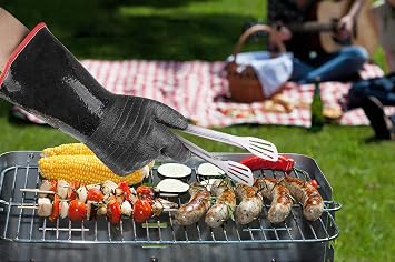932F Extreme Heat Resistant Gloves for Grill BBQ,Aillary Waterproof Long Sleeve Pit Grill Gloves for Fryer, Baking, Oven,Smoker,Fireproof, Oil Resistant Neoprene Coating(14-Inch )