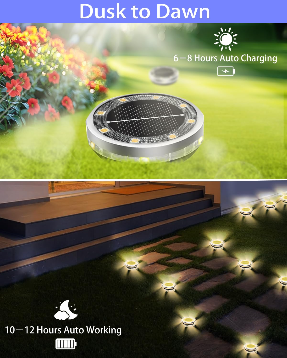 Bzavor 12 Stück IP65 Solar Bodenleuchten Aussen,Upgraded 8 Obere + 4 Seitliche LED-Lichtperlen Solarleuchten Garten,Bodenleuchte Solar Außen,Solarlampen für Außen, Solarleuchten für Außen Garten