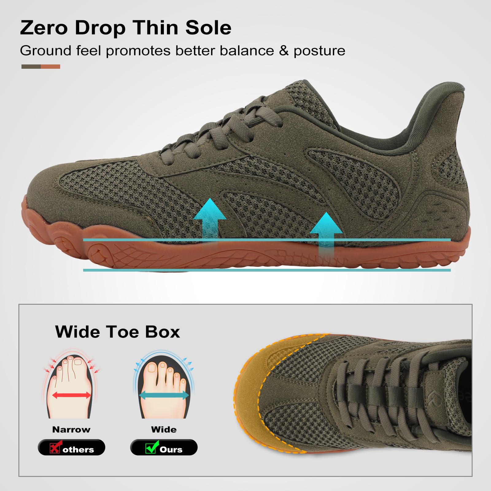 relxfeet Scarpe da uomo a piedi nudi con punta larga senza lacci, Verde