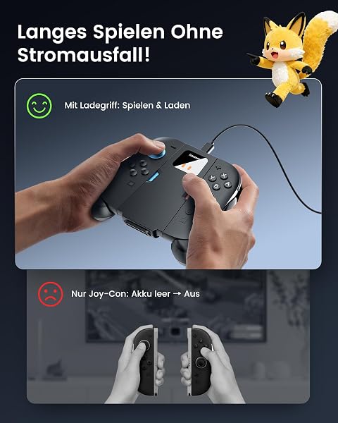 TRANSNOVO Joy Con 2 Aufladehalterung Kompatibel mit Nintendo Switch 2 Controller (2025), Magnetischer Ladegriff mit Kabel, LED-Anzeige, Rutschfestem Ergonomie-Grip & Verstärkter Rückseite – Schwarz - 4