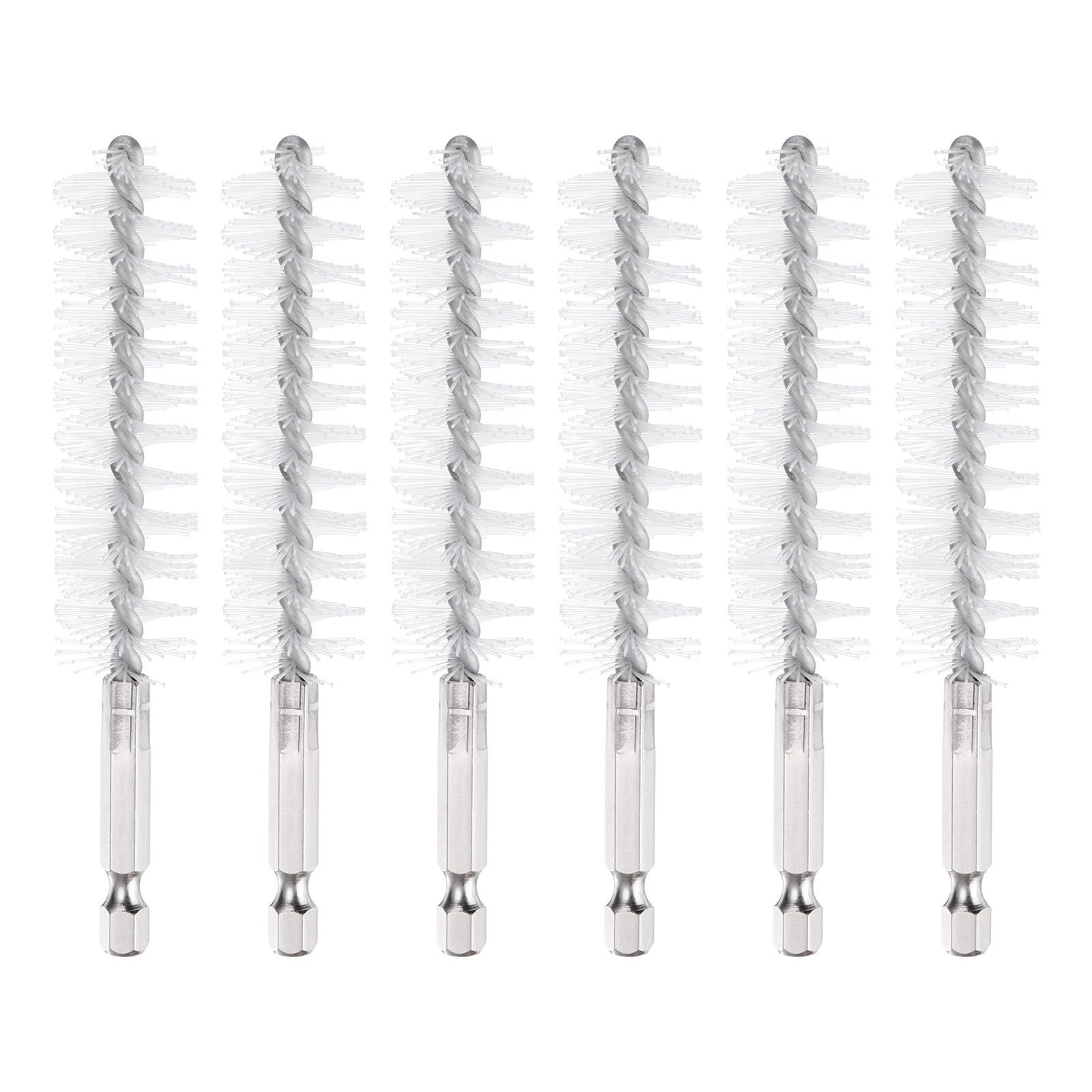 PATIKIL 19mm Dia Bore Brush, 6Pcs Nylon Twisted Wire Cleaning Brush Pipe Cleaner with 1/4 Inch Hex Shank for Tubes, Ports, Bearings, Drill Driver, White