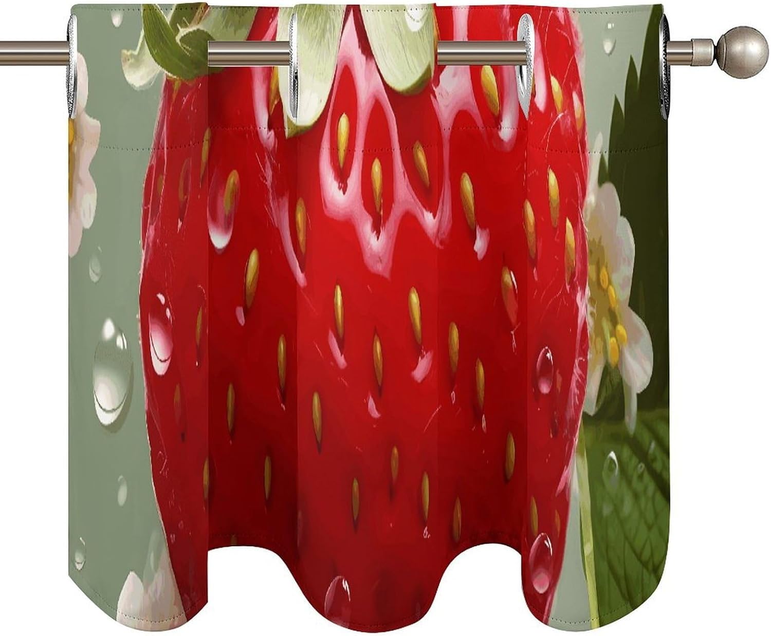 Lovely Strawberry Valance for Windows, 2 Pack Kitchen Curtains Modern Home Decor, Soft Blackout Window Curtains for Living Room & Bedroom, 18 X 52 Inch