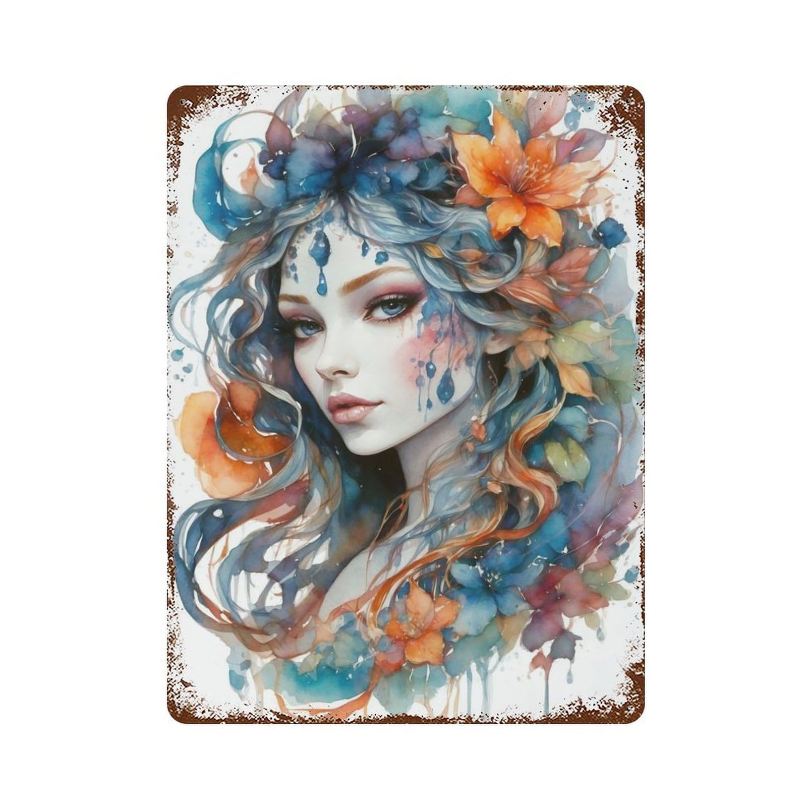Psychodelic Flowerchild 15.7"x11.8" Rust Effect Tin Sign, Industrial Home Decor for Living Room, Hallway And Home Decor