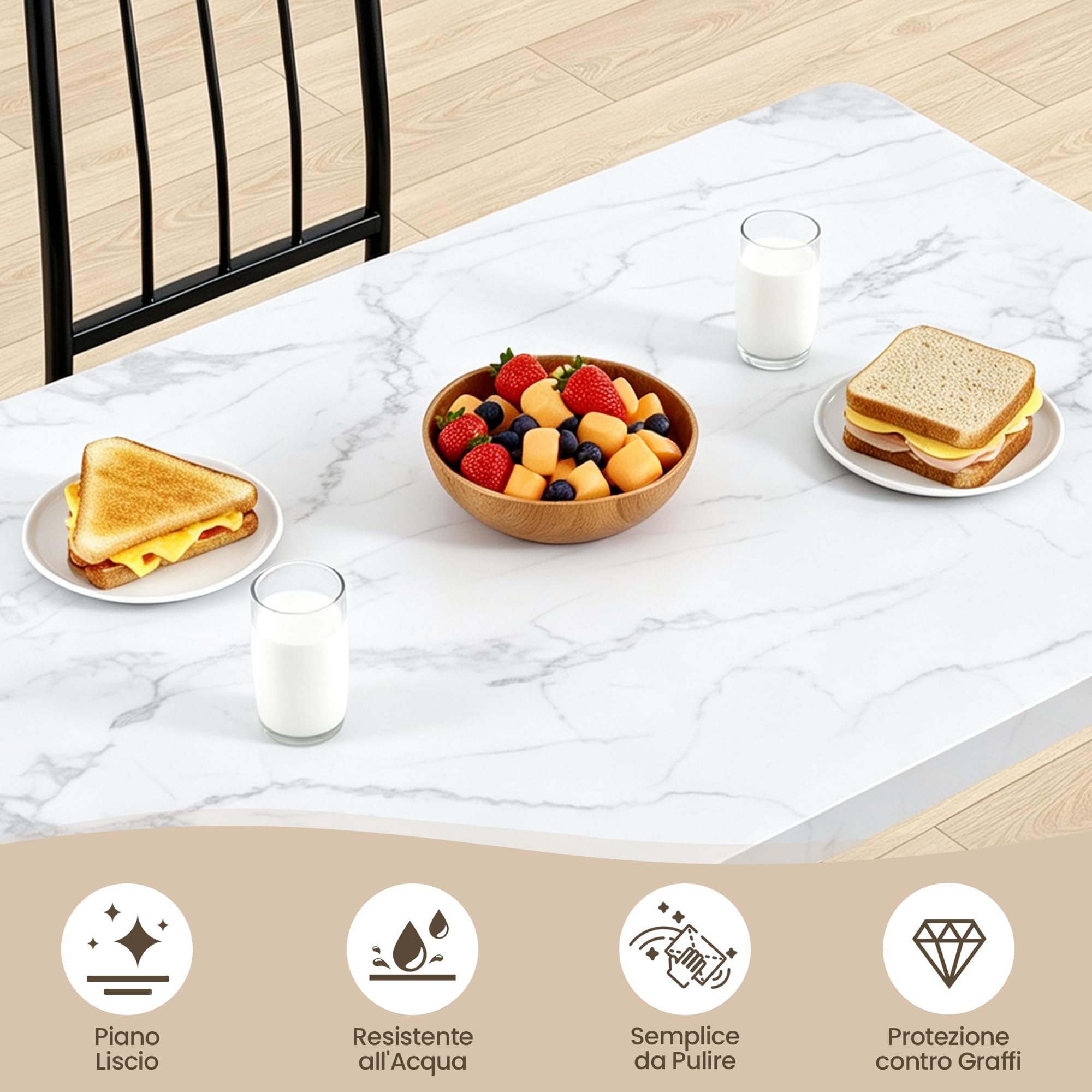 Yaheetech Tavolo da Pranzo con 4 Sedie Industriale Set 5 Pezzi Mobili da Bar Cucina Soggiorno Retro Salvaspazio in Legno e Metallo Marrone Tavolo 110x70x76.5cm Piano Spesso 4cm Bianco/Nero