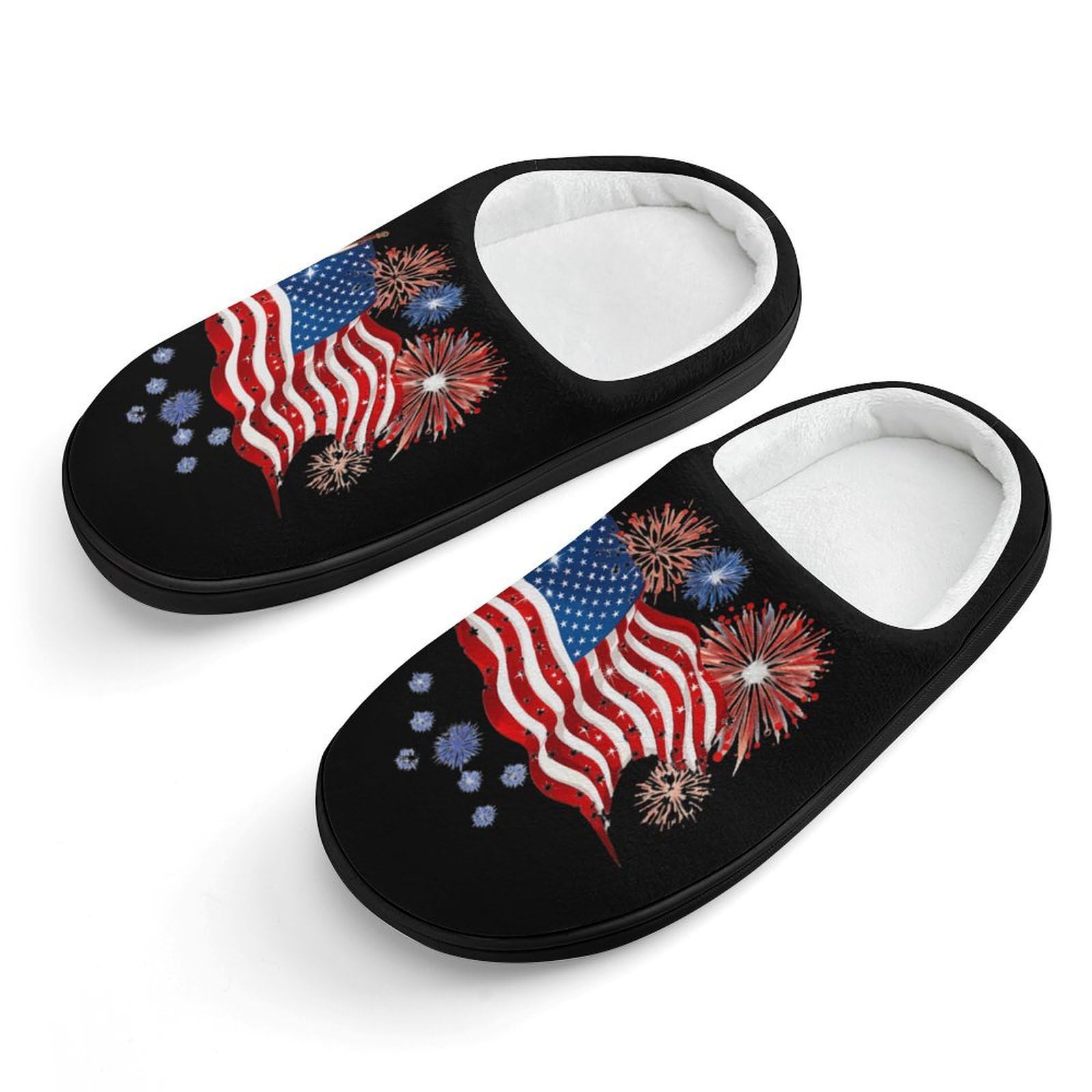 US Flag And Firework Cute Cotton Slippers Anti-slip House Shoes Funny Slipper Indoor Outdoor