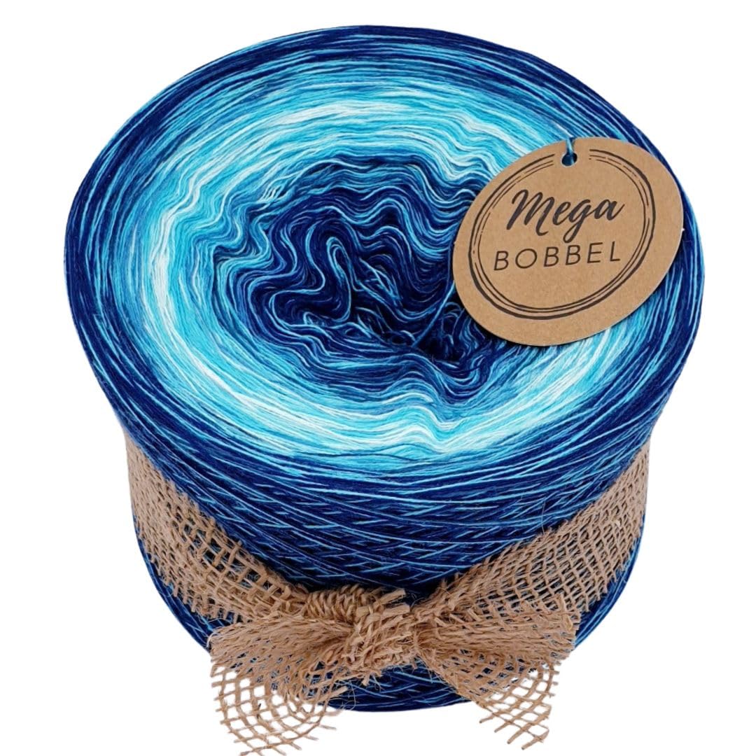 MegaBobbel*Blauer Traum*A62* Farbverlaufsgarn - Lace Garn Bobbel Wolle zum Häkeln & Stricken - 50% Baumwolle/50% Polyacryl (4 fädig, 3750m)