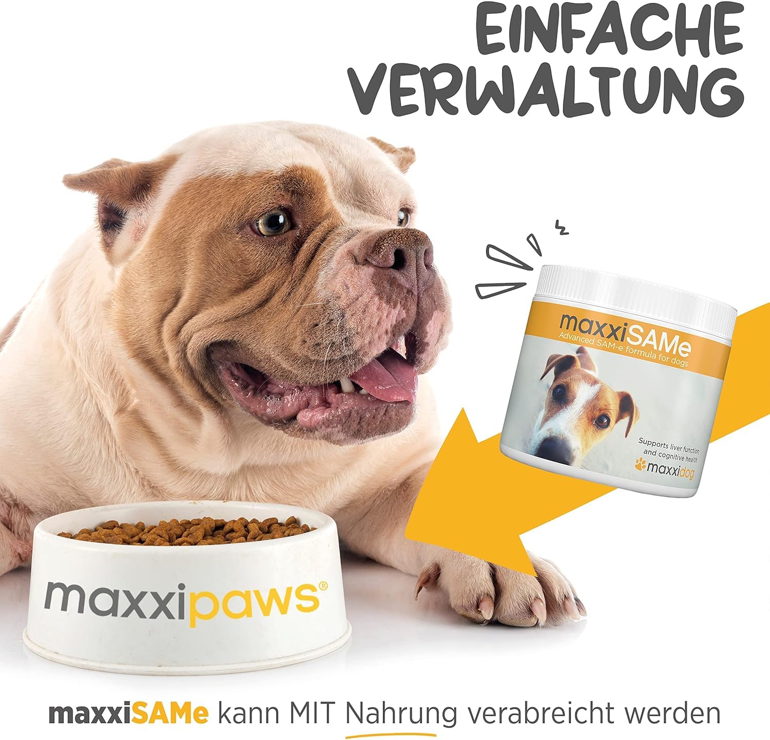 maxxipaws maxxiSAMe Fortschrittliches SAM-e Pulver zur Unterstützung von Leber, Gehirn und Gelenken für Hunde, 150g