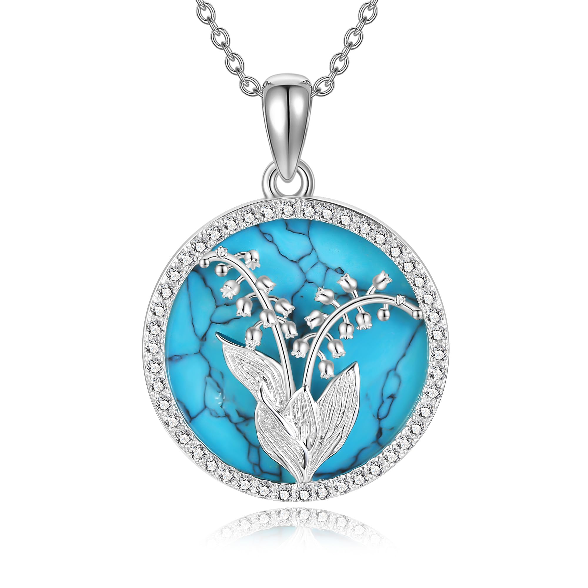 ONEFINITY Collar de lirio de los valles, plata de ley 925, colgante de flor de lirio para mujeres y niñas, Plata esterlina