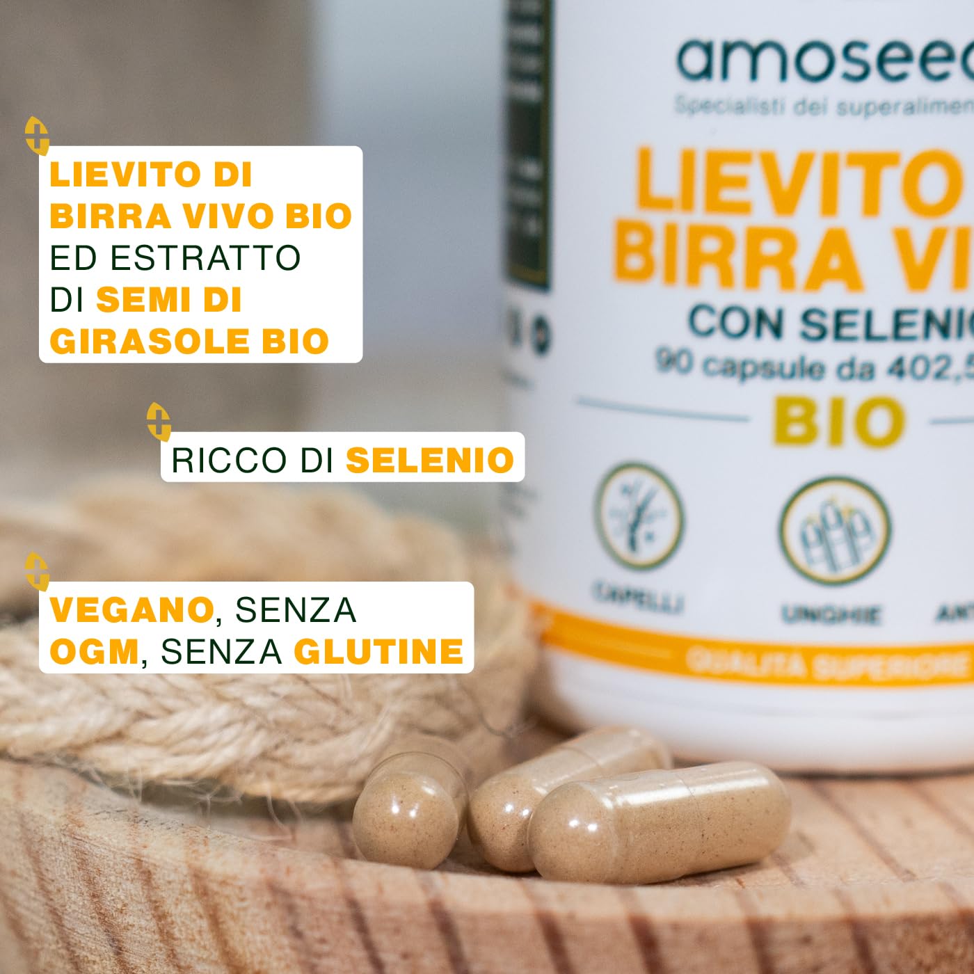 Lievito di Birra Vivo BIO | Bellezza dei Capelli e delle Unghie | Lievito Attivo, 1200mg / giorno | Ricco di Selenio | 90 capsule vegane | Qualità superiore