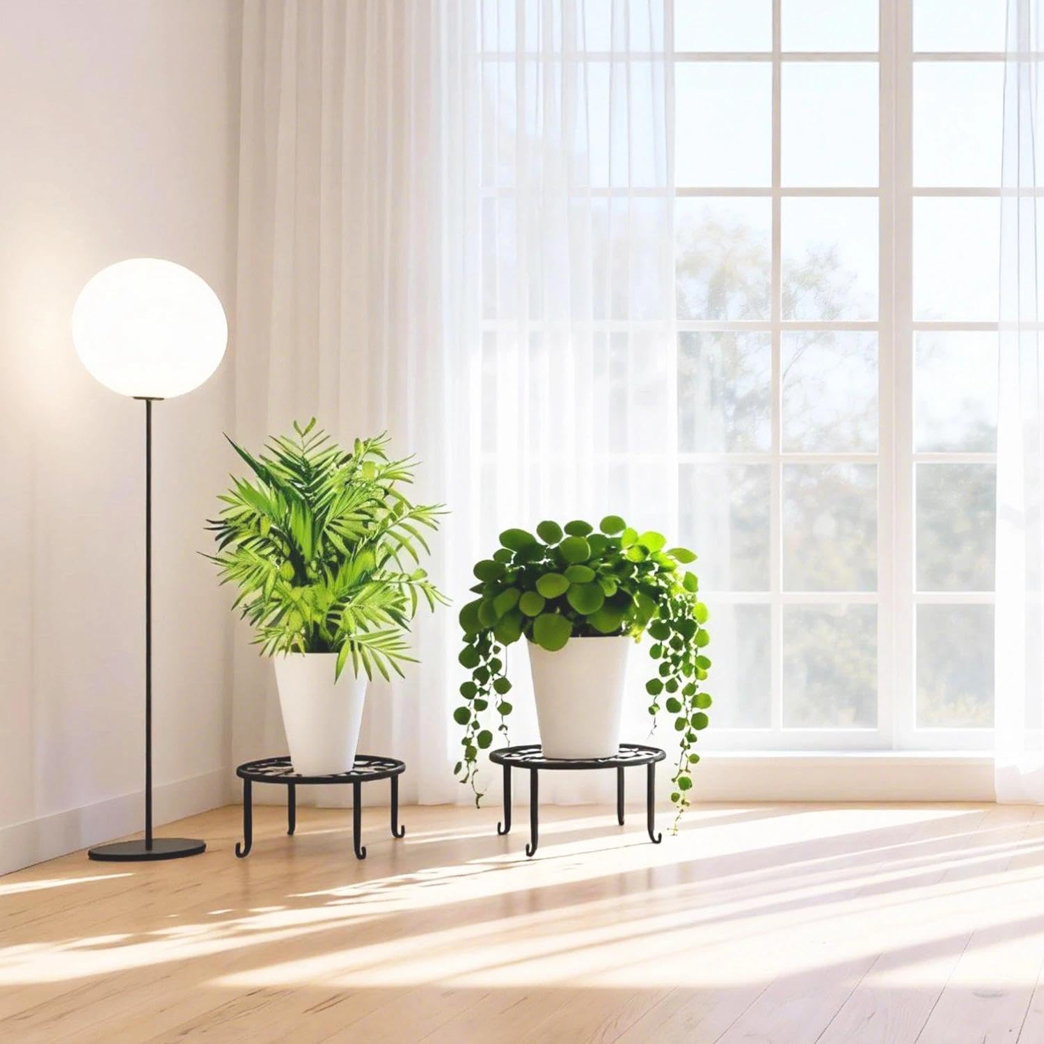 Tissting Support pour Plantes en Métal, Jardinières D'intérieur et D'extérieur, Support Robuste pour Pots de Fleurs, Support pour Plantes en Fer à Une Seule Couche, Support pour Pots(Large-Le Noir)