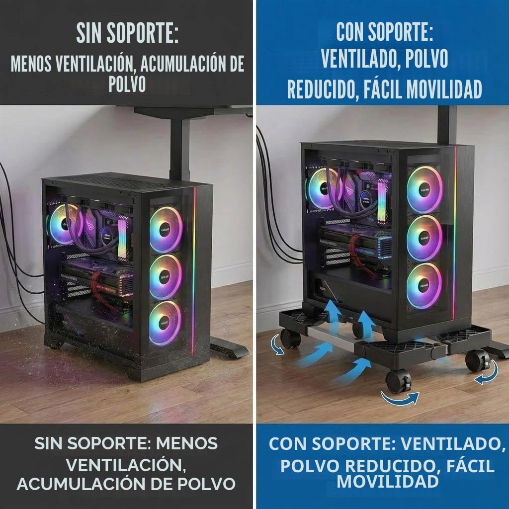 Soporte de Escritorio para Ordenador con Ruedas, Carro de CPU Negro