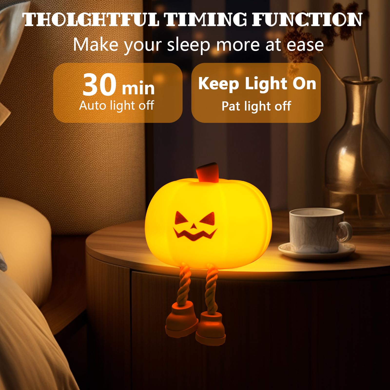 Kürbis-Nachtlicht, niedliche LED-Kürbis-Lampe mit 3 Stufen, dimmbar, Kinderzimmer-Nachtlicht für Kinder, wiederaufladbar, Nachttischlampe, lustiger Büro-Schreibtisch und Halloween-Dekoration für